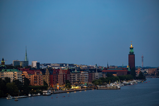 Stockholm, Sweden The Stockholm skyline over the Kungsholmen district and City Hall.