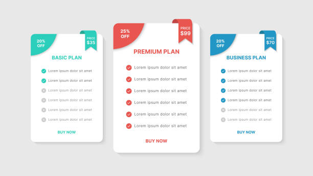 illustrations, cliparts, dessins animés et icônes de tableau des prix comparaison des forfaits d’abonnement conception de modèles infographiques - price list