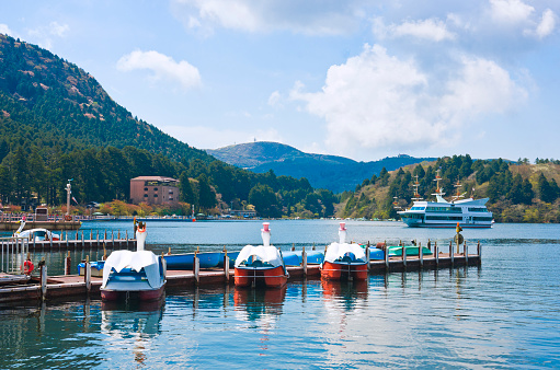 Lake Ashi and mt. Hakone in Hakone town, Japan.