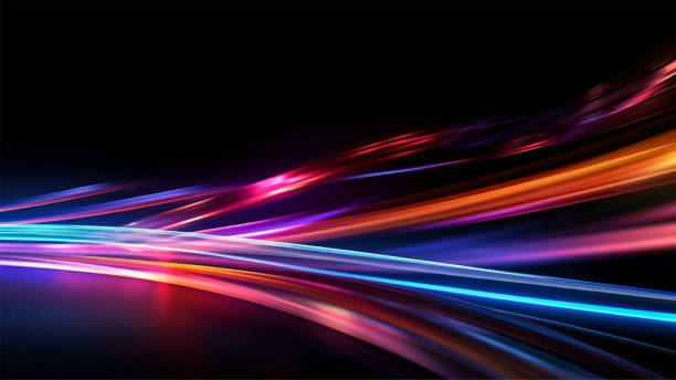 istock Colorful light trails with motion effect for animation and motion graphic. Overlay neon light vector illustration isolated on black background 1681761530