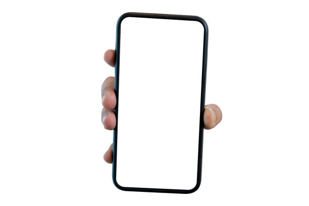istock A man's hand holding a black smartphone isolated on white. Mobile devices. 1681765831