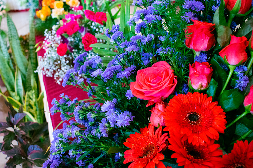 istock Bouquet of different flowers in the flower shop. Floral background 1681770800
