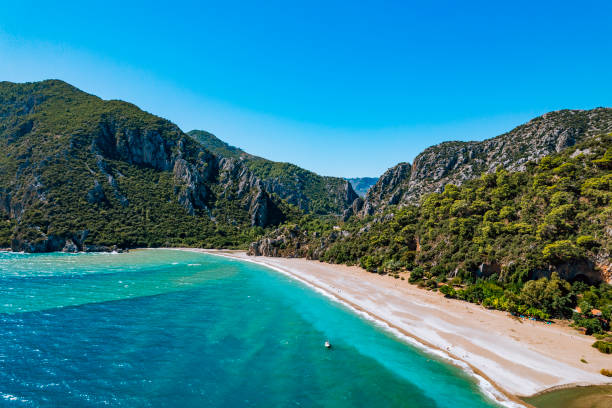 Aerial view of the Olympos Beach in Antalya, Turkey Aerial view of the Olympos Beach in Antalya, Turkey cirali stock pictures, royalty-free photos & images