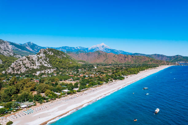 Aerial view of the Olympos Beach in Antalya, Turkey Aerial view of the Olympos Beach in Antalya, Turkey cirali stock pictures, royalty-free photos & images