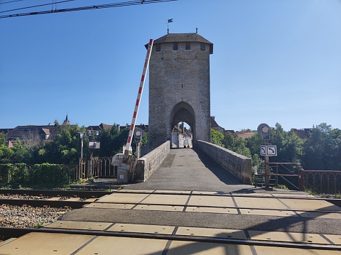 views of the river and the bridge of Orthez, France