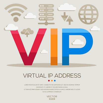 VIP _ Virtual IP Address, letters and icons, and vector illustration.