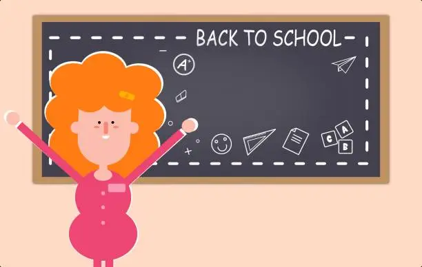 Vector illustration of Vector illustration of a teacher waiting to teach students on the first day of school. Concept of Back to school for invitation poster and banner