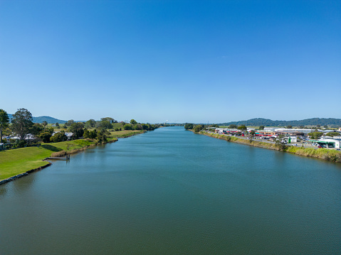 Aerial view of the Tweed River at Murwillumbah, New South Wales.