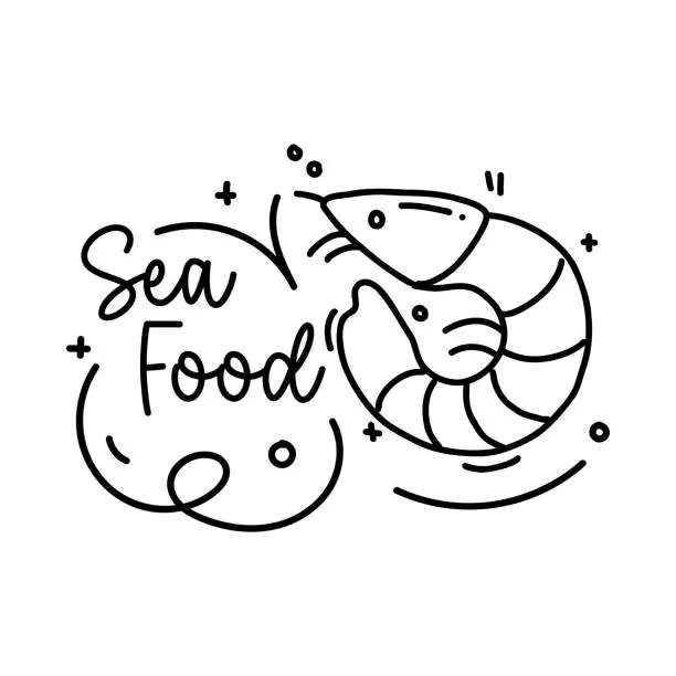 Vector illustration of Sea Food Concept Vector Handwritten Lettering Design with Icon.