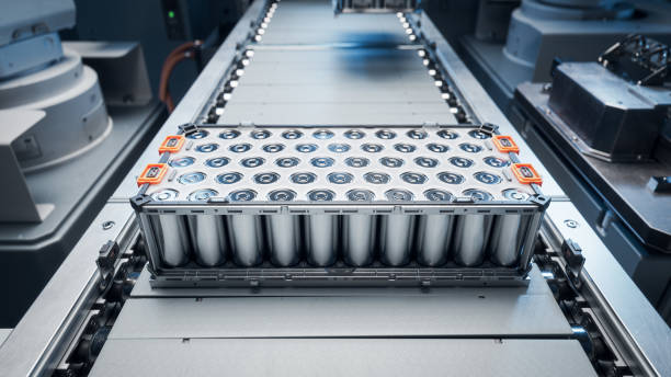 istock Lithium-ion High-voltage Battery Component for Electric Vehicle or Hybrid Car. EV Battery Production Factory. Battery Module for Automotive Industry Production Line. 1681962637