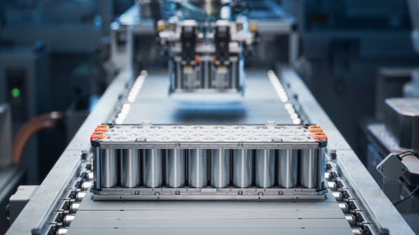istock Lithium-ion High-voltage Battery Component for Electric Vehicle or Hybrid Car. Battery Module for Automotive Industry on Production Line. EV Battery Production Factory. 1681962645