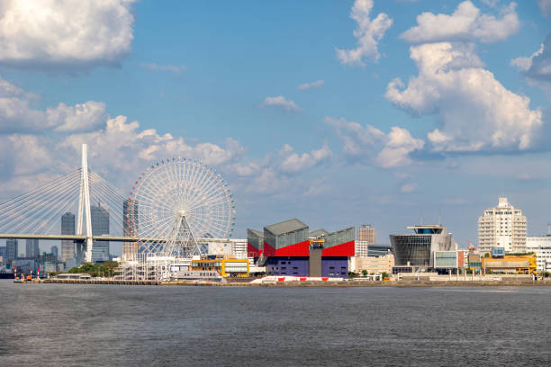 General view of the Osaka Bay Skyline in Japan.