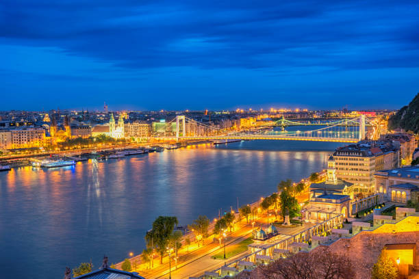istock Budapest Hungary, city skyline night at Danube River with Elisabeth Bridge 1681975425