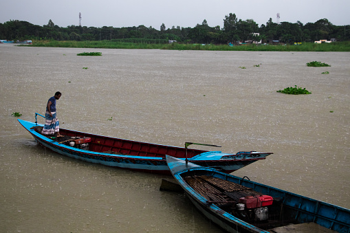 Rainy day boat station  on September 05, 2022, from Ruhitpur, Bangladesh