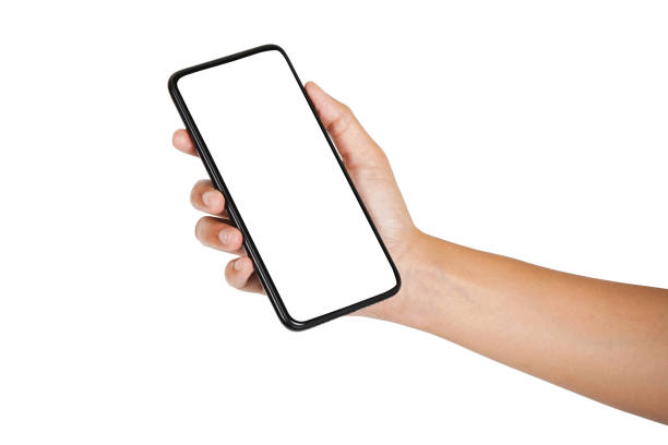 istock Empty screen smartphone in hand isolated on white background with clipping path, side view 1682019277