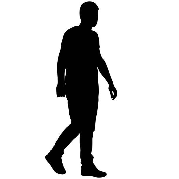 Silhouette of a walking man on a white background vector art illustration