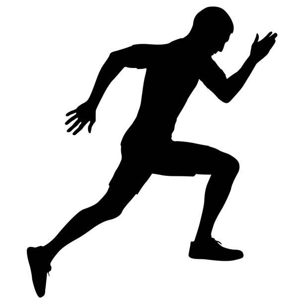Black Silhouettes Runners sprint men on white background vector art illustration