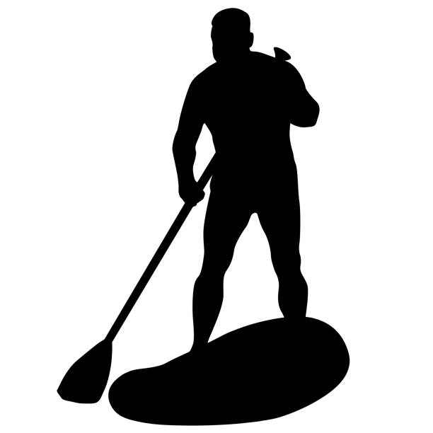 Silhouette of the Sport sup boat and oars. on a white background vector art illustration