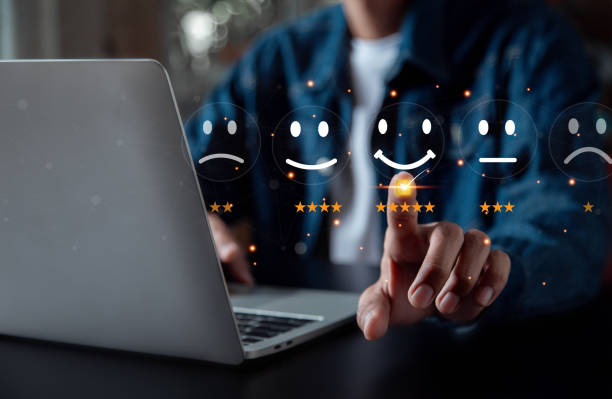 istock Customer services best excellent business rating experience. Satisfaction survey concept. user give rating to service experience on online application . 1682026943