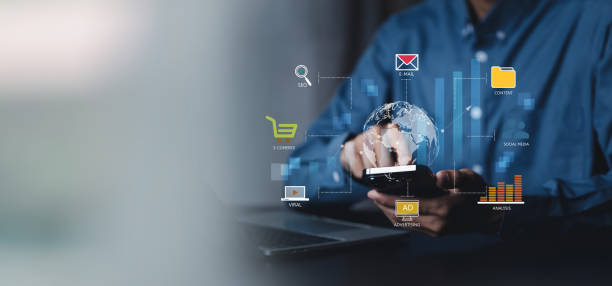 istock Businessmen use Internet connection technology and digital marketing , digital marketing technology concept . 1682026962