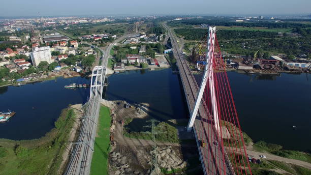 istock Aerial cable-stayed bridge on a river in Gdansk, Poland 1682039575