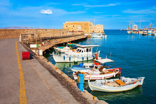 The Koules or Castello a Mare is a fortress at the entrance of the old port of Heraklion city, Crete island in Greece
