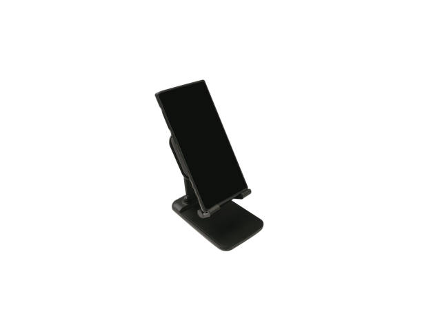 istock Phone stand with black smartphone isolated on white background with clipping path. 1682083762