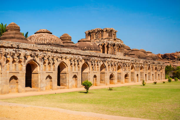 Hampi Vijayanagara Empire monuments, India Elephant Stables, part of the Zanana Enclosures at Hampi, the centre of the Hindu Vijayanagara Empire in Karnataka, India virupaksha stock pictures, royalty-free photos & images