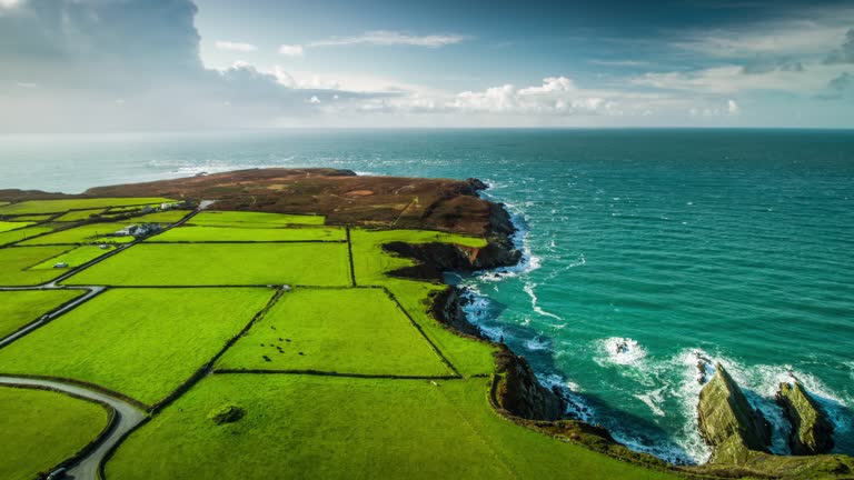 Rocky coastline of Wales at summertime