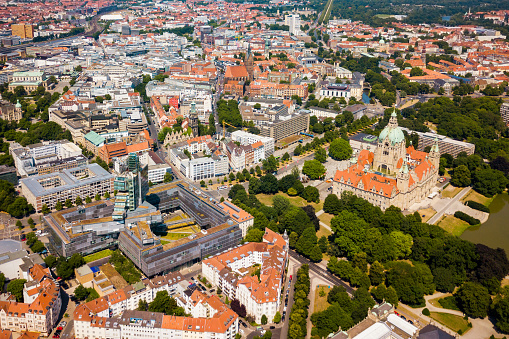 Panoramic view of Leipzig under blue cloudy sky