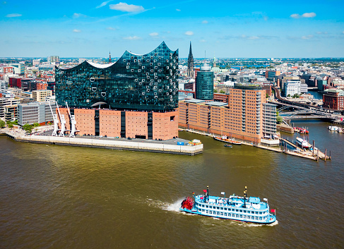 Hamburg city centre aerial panoramic view in Germany