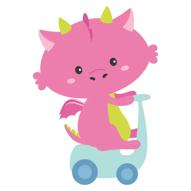 Vector illustration of vector illustration with cute dragon ride bike