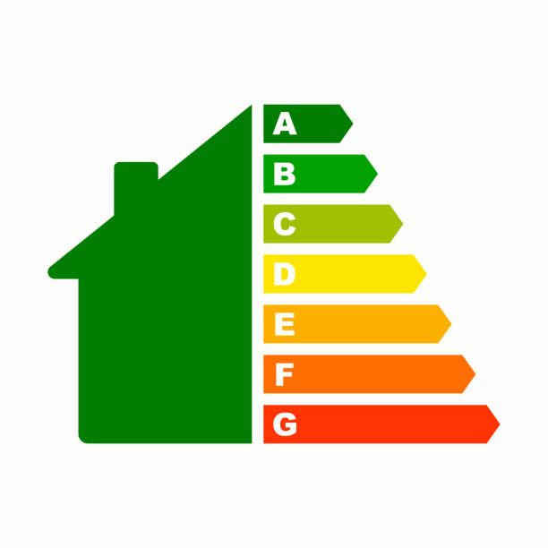 Energy efficiency symbol. Eco-efficiency emblem. Concept of home improvement. Energy efficiency symbol. Eco-efficiency emblem. Concept of home improvement. fuel and power generation greenhouse efficiency power supply stock illustrations