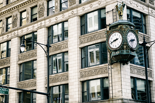 Father Time Clock, Chicago. Toned Image.