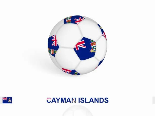 Vector illustration of Soccer ball with the Cayman Islands flag, football sport equipment.