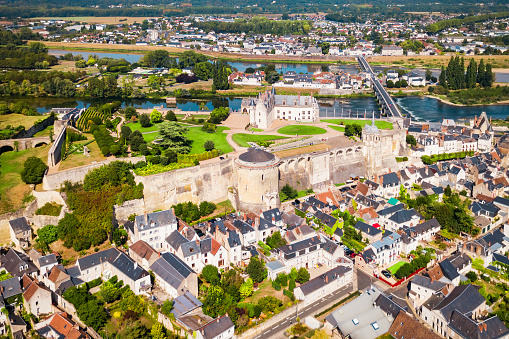 Amboise city aerial panoramic view, Loire valley in France.