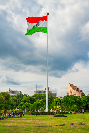 National Flag of India at Central Park in  Connaught Place district in New Delhi, India