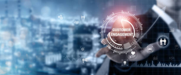 istock Customer engagement, enhancing brand loyalty, customer relationship management (CRM) concept. Businessman touching on screen with wording 
