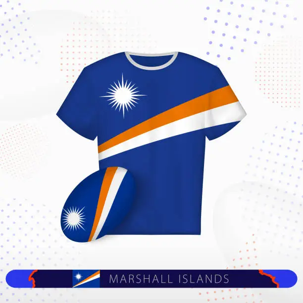 Vector illustration of Marshall Islands rugby jersey with rugby ball of Marshall Islands on abstract sport background.