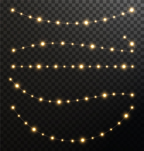 Christmas sparkling bright small lights in gold color.Vector group of shining wind garlands for your design.Design element for cards, invitations, business cards, promotions, banners, advertising.
