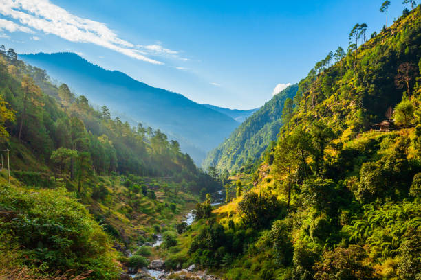 paisagem panorâmica das montanhas do himalaia, índia - parvati - fotografias e filmes do acervo