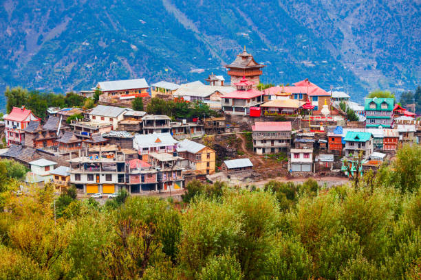 Kalpa town aerial panoramic view, India