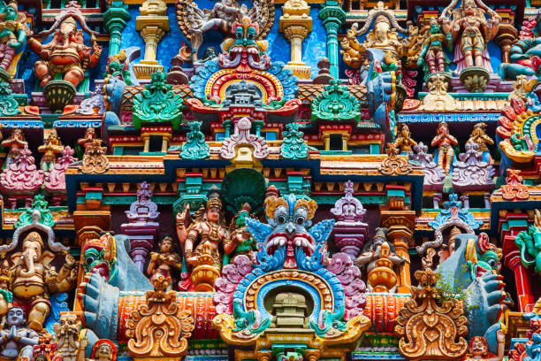 Meenakshi Amman Temple in Madurai Meenakshi Amman Temple decor, a historic hindu temple located in Madurai city in Tamil Nadu in India tamil temple stock pictures, royalty-free photos & images