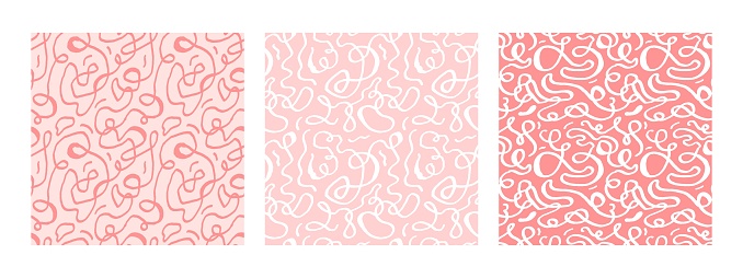 hand drawn set of squiggle print seamless pattern.Soft pink line art doodle. Creative Continuous scribble style drawing background for children or trendy design with basic shapes.