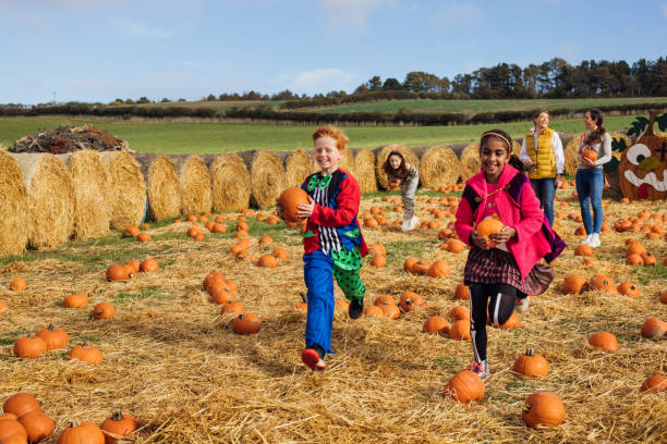 istock Kids Collecting Pumpkins 1682251000