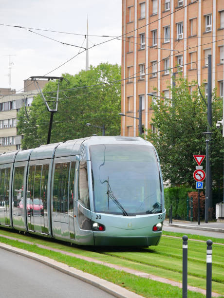 istock Tramway running in the city on grass-covered tracks. 1682282694