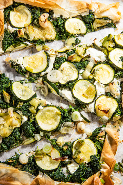 istock spinach and zucchini tart with trendy colorful background 1682320428
