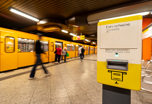 Stuttgart, Germany - DEC 08 2019 Stuttgart Hbf train station sign on the platform