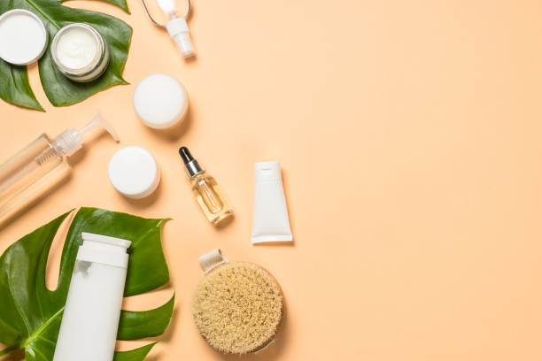 istock Natural cosmetic products at color background. 1682328229