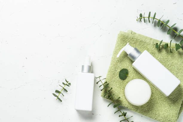 istock Eucalyptus cosmetic, spa product at white table. 1682331339